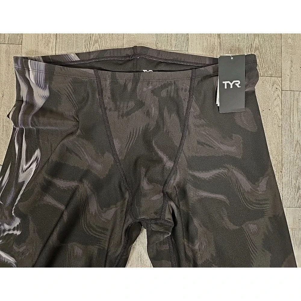 TYR Swim Shorts Trunks XL (38) Jammer Vaporwave Black Drawstring Men's NEW